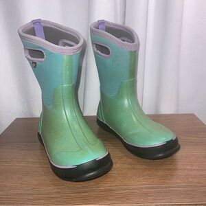 Bogs Kids Waterproof Rain Boots Mint Green Lavender Pull-On Size 4